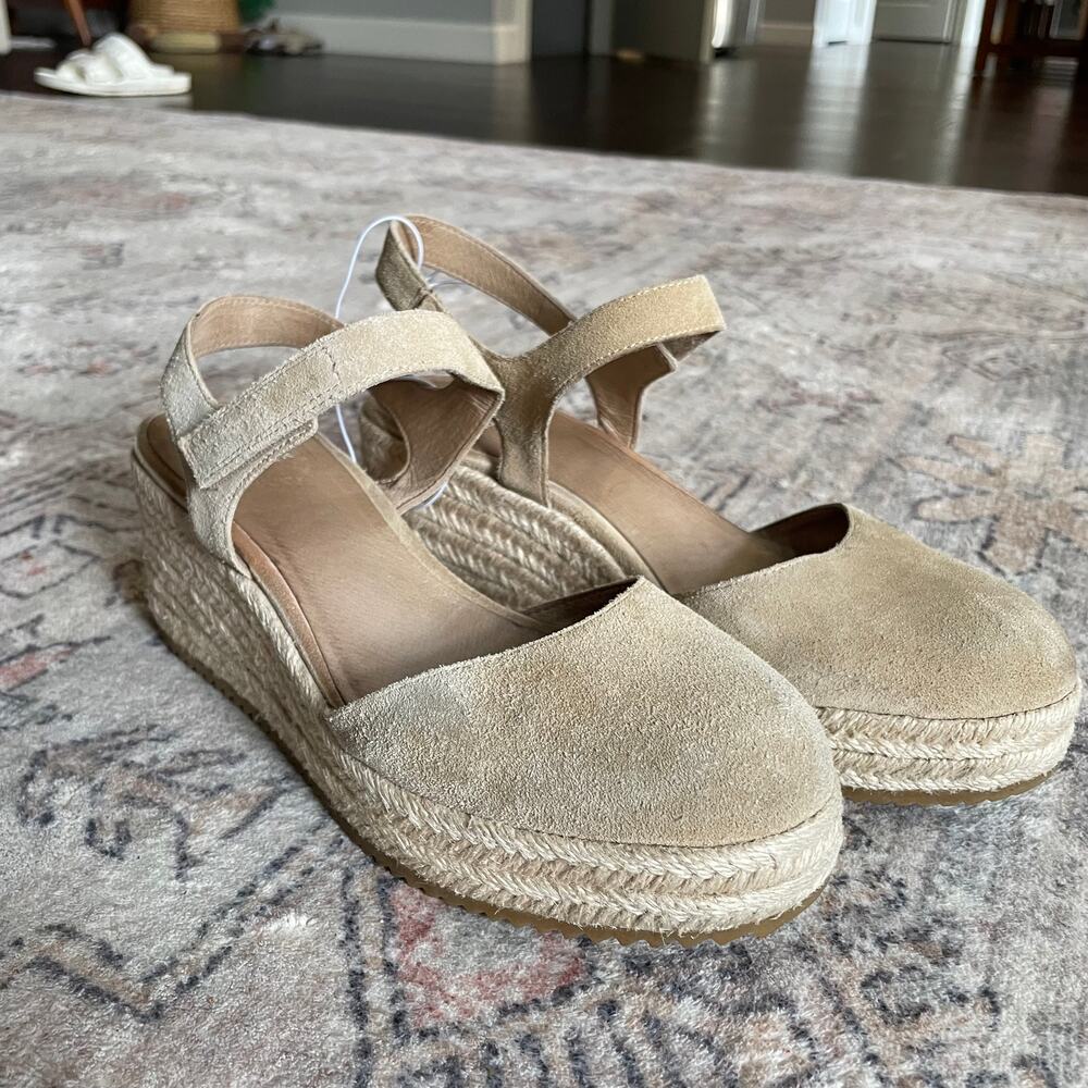 Eileen Fisher Nessa Espadrille Wedge Suede Leather Sandals Tan Beige Size 7 - Picture 6 of 12